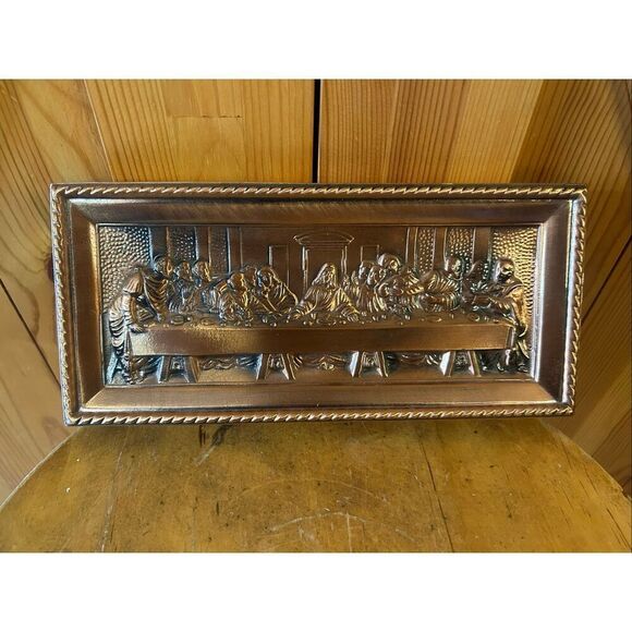 Vintage Metal Wall Plaque The Last Supper Relief Art (5265)